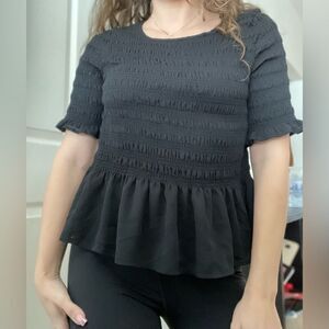 Torrid Peplum Chiffon Smocked‎ Top Size 00 Black Short Sleeve